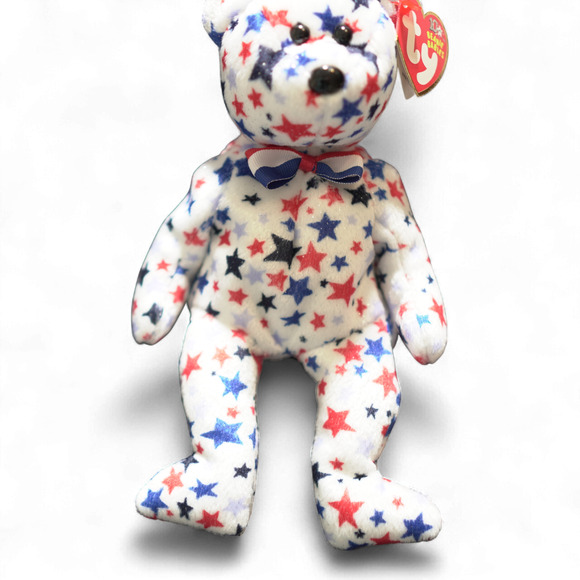 VTG TY Beanie Babies "Red, White, & Blue" White Bear with Stars 2002 - Picture 1 of 10
